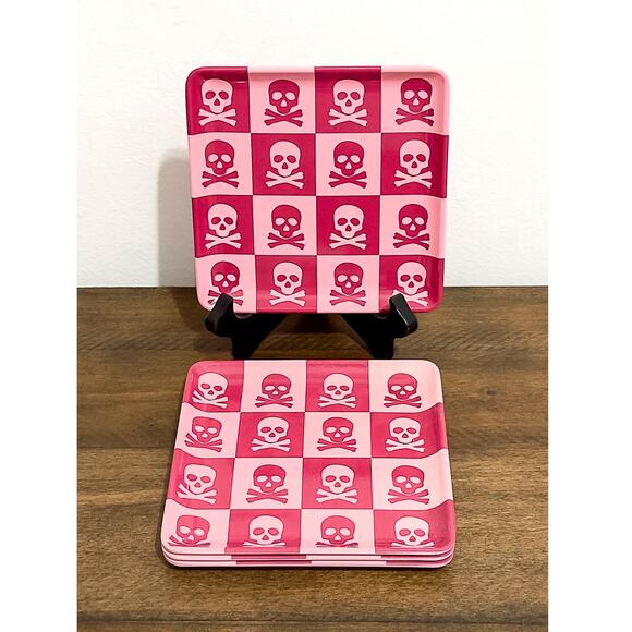 NWT: Novogratz, Pink, Checkered, Skeleton, Melamine, Appetizer Plates (set of 4) - Picture 1 of 6